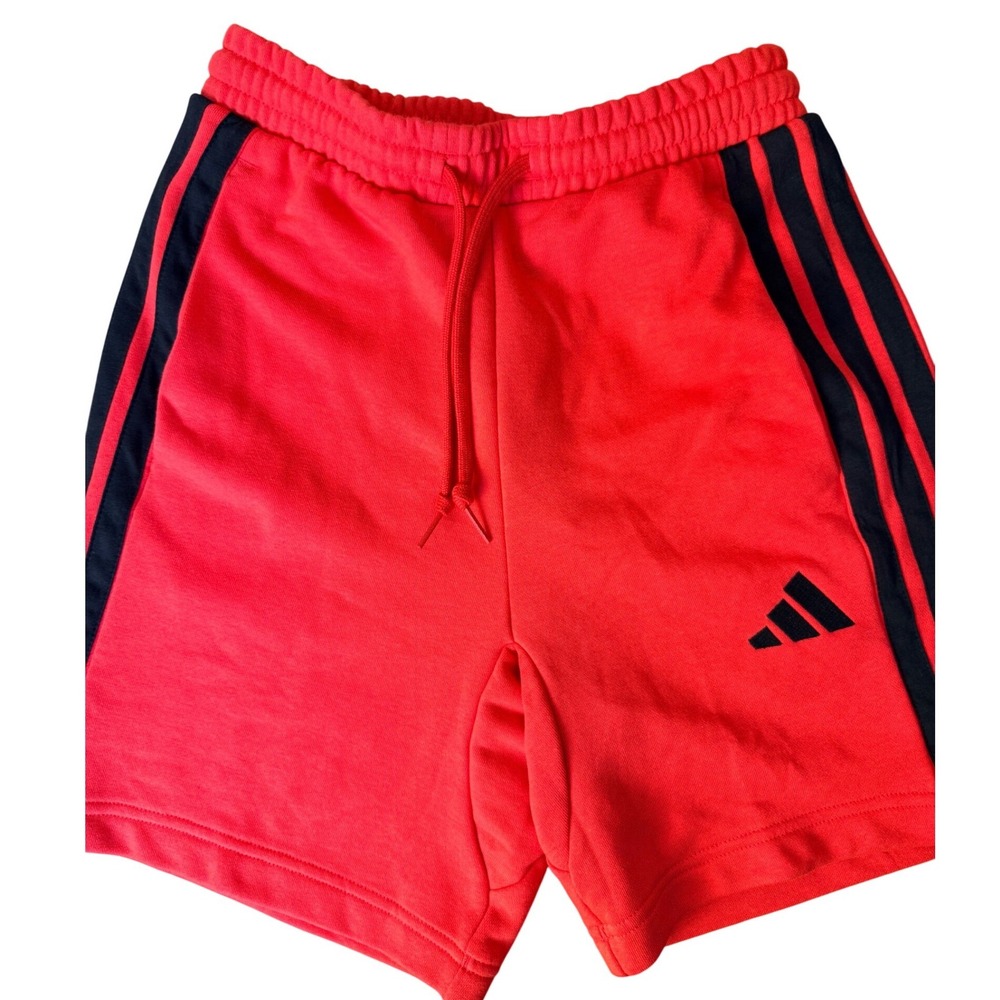 Adidas Mens Essentials 3-Stripes French Terry Shorts Red Black JE6415 XS NEW